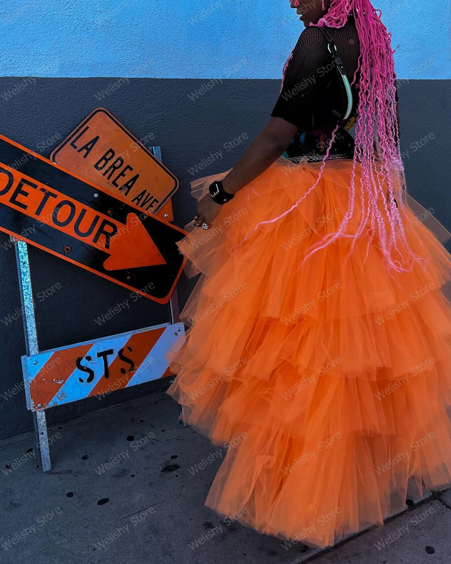 Imagem -04 - Saias de Tule Alto Baixo Laranja Longa Saia Tutu Extra Inchado para Meninas Estilo de Rua Elástico na Cintura Festa de Aniversário