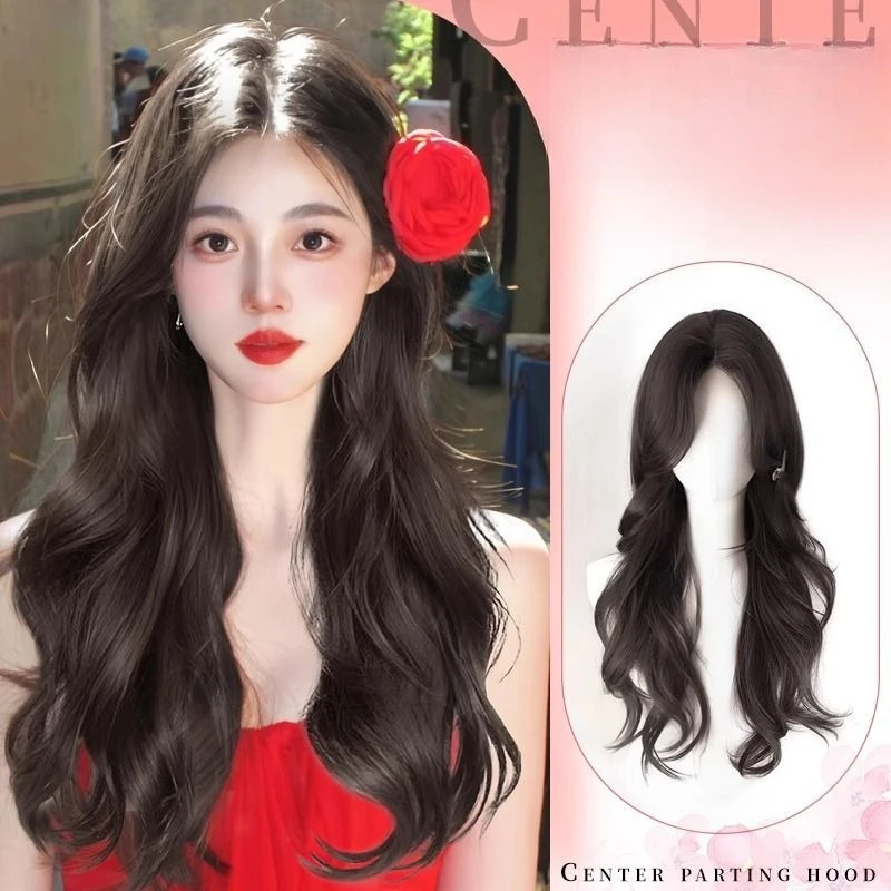 Synthetic Women's Front Lace Wig [Human Camellia] Summer Invisible Elegant Big Wave Full Head Fake Hair