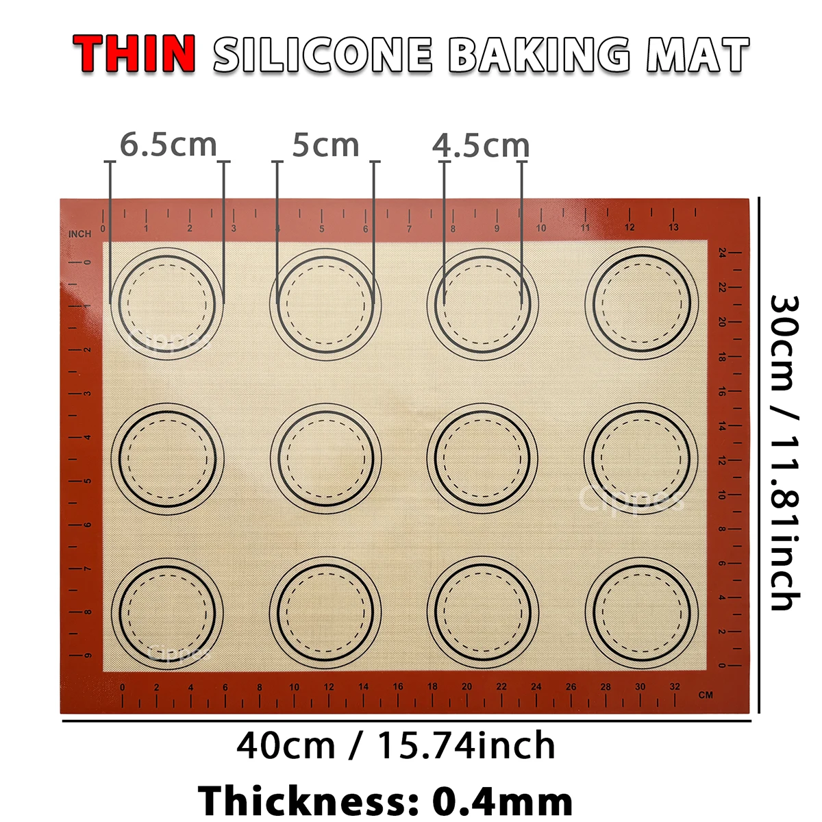 1 x Silikon-Backmatte für den Ofen, dünn, 0,4 mm, wiederverwendbar, antihaftbeschichtet, hitzebeständig, Backvorlagen, Liner, Backwerkzeuge für Kekse – Detail 1