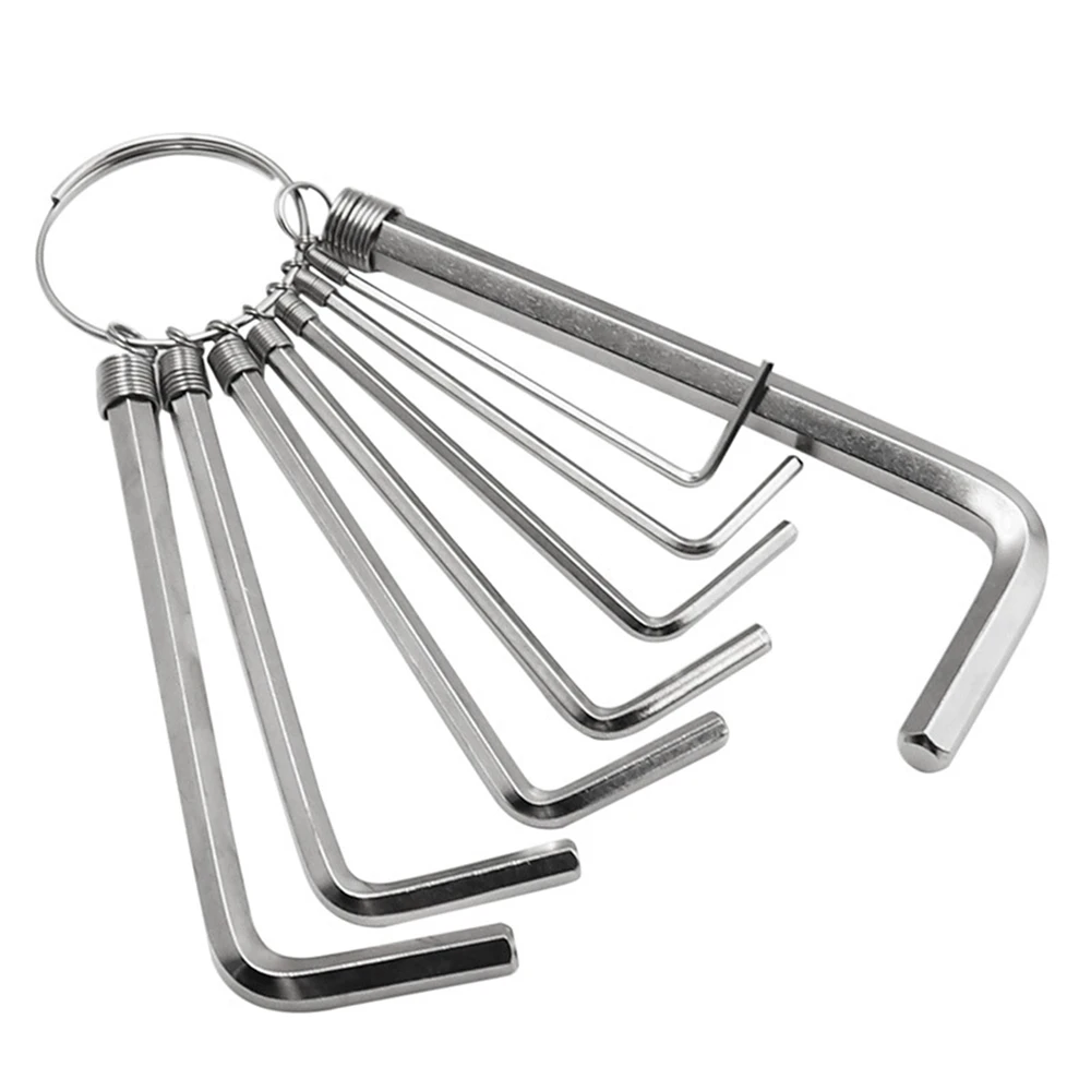 8 Or 10pcs Mechanical Workshop Tools Mini Hexagon Hex Allen Wrench Key Chain Kits Set Cr-V Hanging-Ring-Design Repair Hand Tools