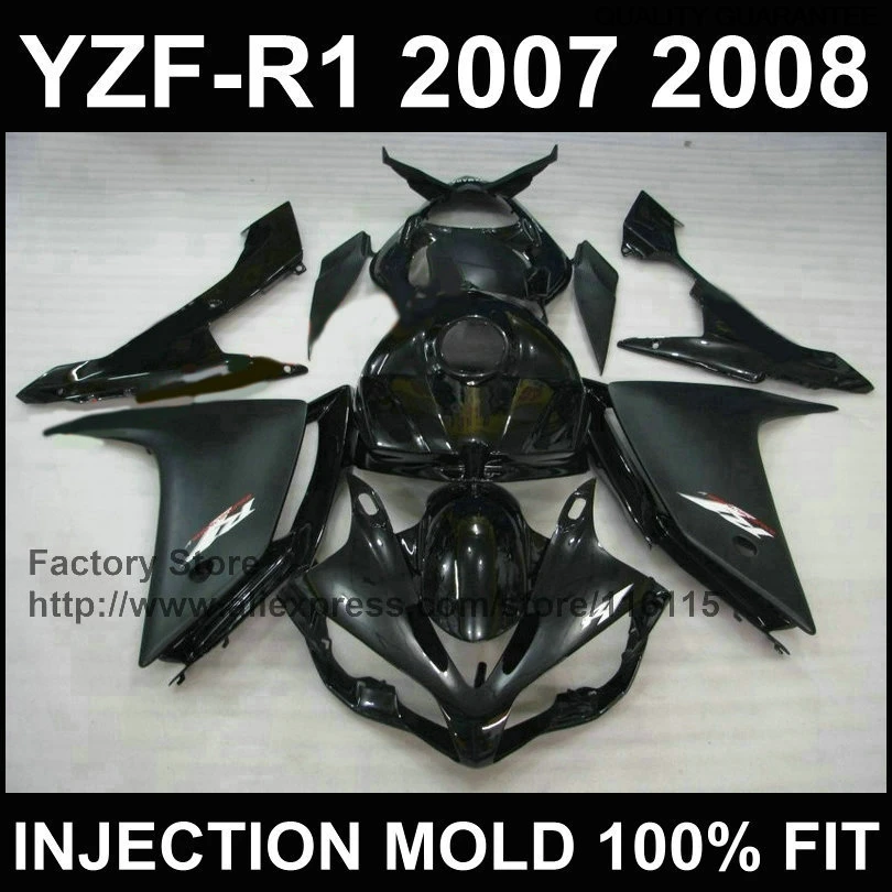 

Motorcycle Injection Mold Fairings Kit For YAMAHA 2007 2008 R1 YZF R1 07 08 Matte Glossy Black Fairing parts+tank Cover