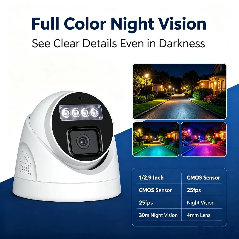 Psennikow 8MP Dome IP Camera H.265 Security AI Color Night Vision CCTV Camera Human Detection Video Surveillance Work On NVR
