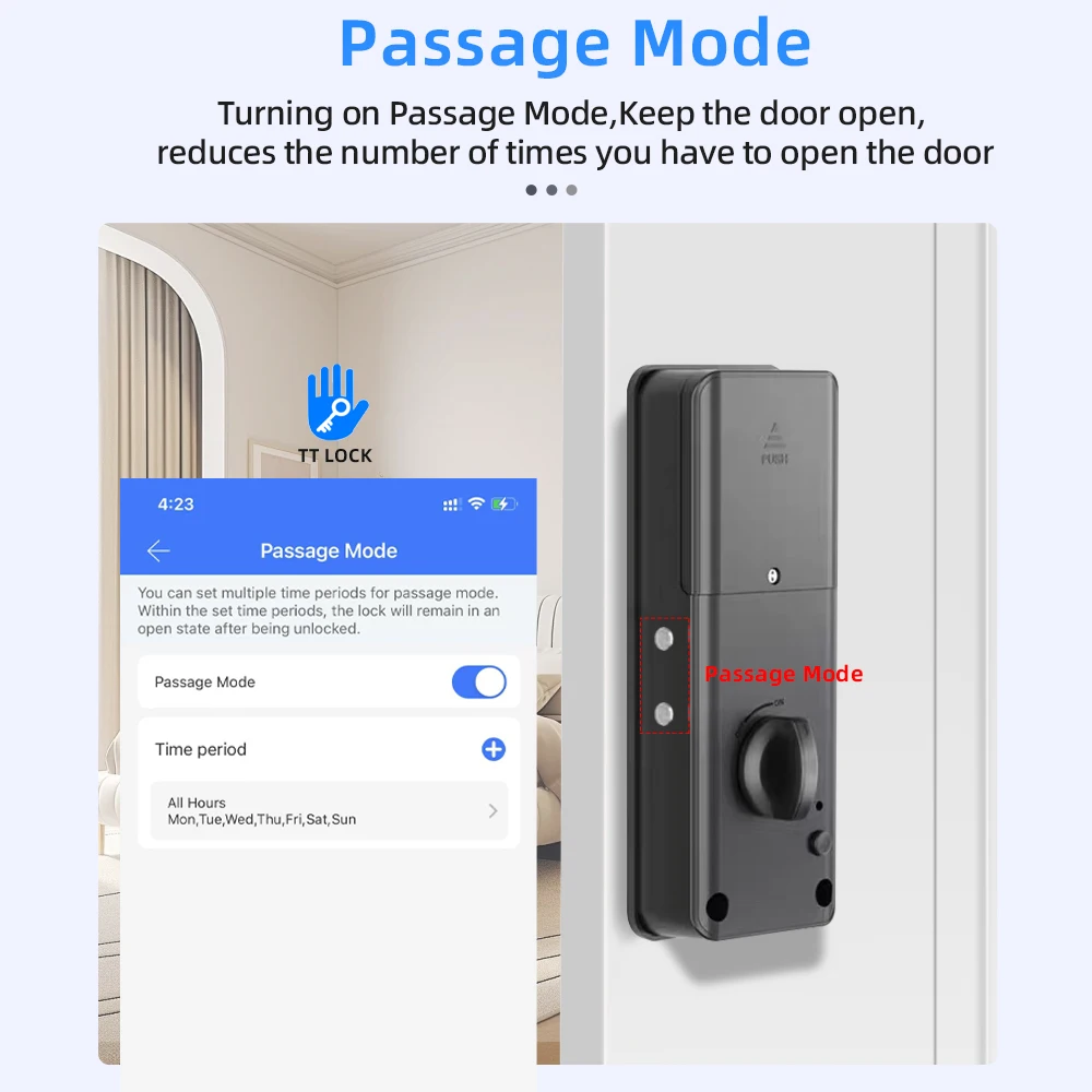 CDOK RX02 TTlock Bluetooth, 실내 보이지 않는 나무 문 잠금 장치, 문 밖에서 볼 수 없음