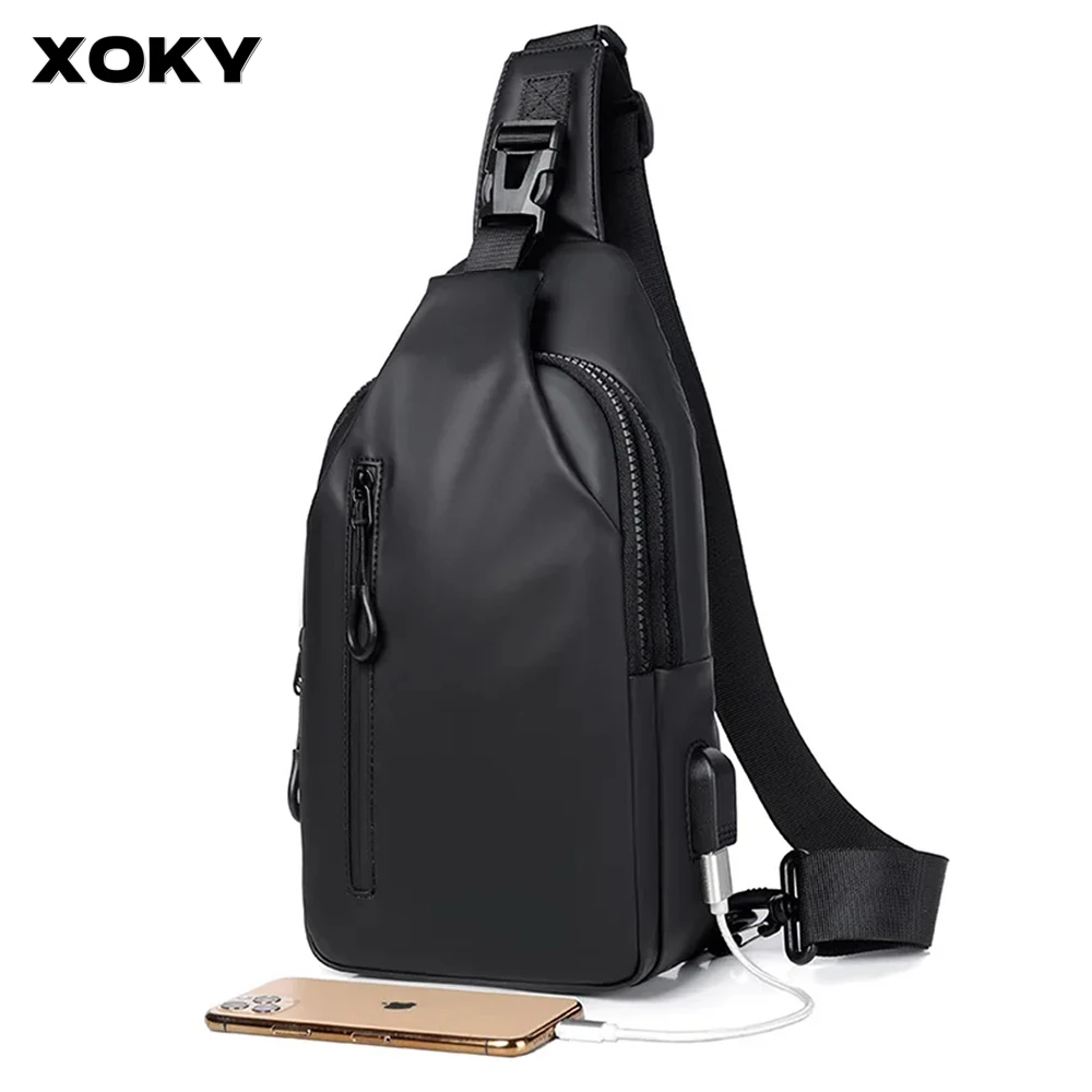 XOKY Men's Usb Charging Multifunctional Chest Bag Fashion Simple Commuter Lightweight Shoulder Crossbody Bag Bicycle Sport Bag