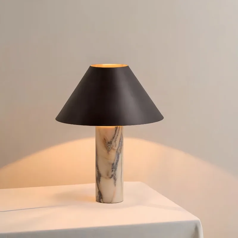 

Light Luxury Marble Floor Lamps Italian Minimalist Fabric Lampshade Creative Foyer Study Office Bedroom Bedsides LED Table Light