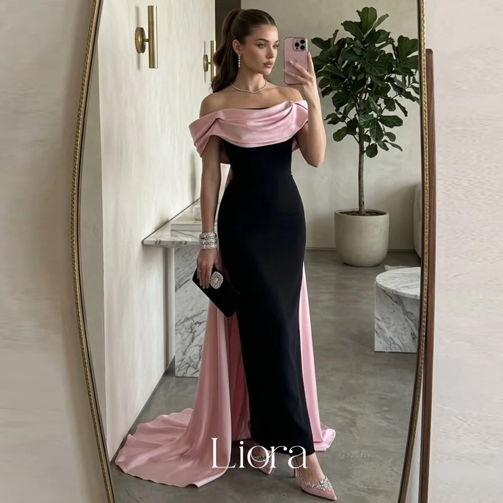 Liora Customized Jersey Pleat Sheath Off-the-shoulder Long Dresses Bespoke Occasion Evening Saudi Arabia Exquisite Dresses