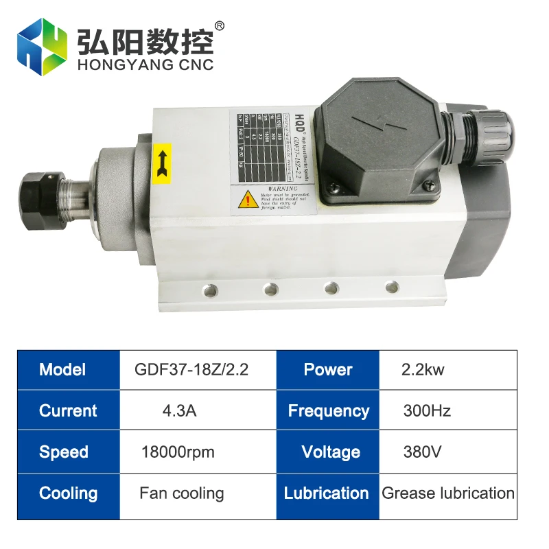 HQD 2.2KW 220V moteur de broche carrée refroidi par Air avec bride ER20 4 roulements trou latéral perceuse Machine de découpe moteur