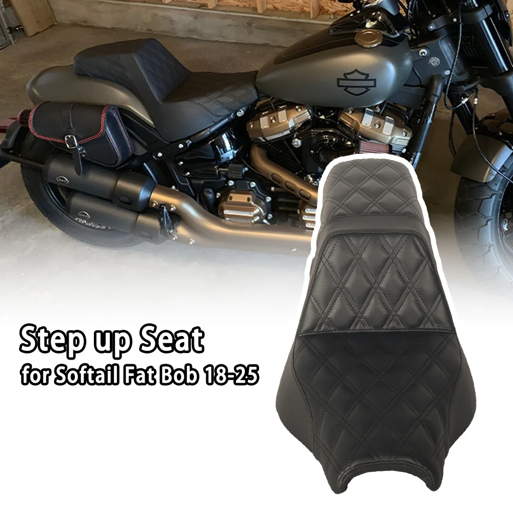 

Motorcycle Accessories Black Stitch Step Up Seat Two-up Gel Comfortable Cushion for Harley Softail Fat Bob 2018-2025