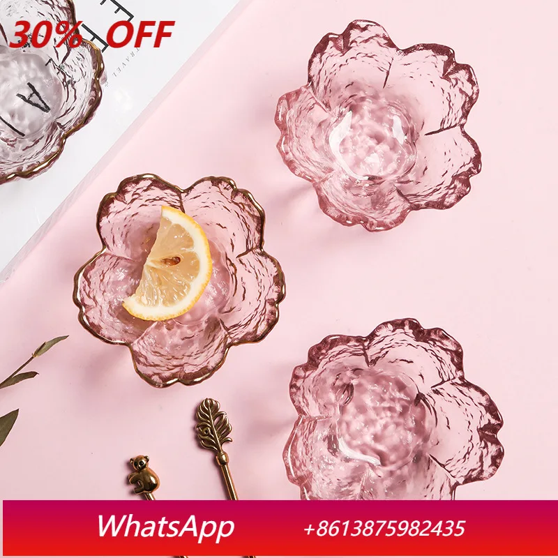 

LMM glass cherry blossom plate, creative pink petal plate, household glass tableware