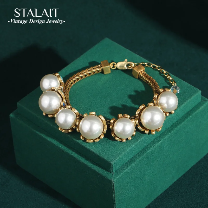 

Винтажные браслеты из натурального пресноводного жемчуга для женщин, свадебные роскошные дизайнерские подвески золотого цвета, антикварные ювелирные изделия, высокое качество 2025
