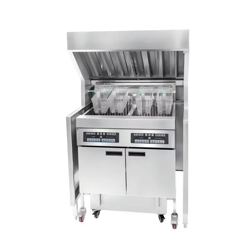 for Heavy Duty 56L Electric Double Slot Stainless Steel Fryer with Drain Fume Oil Filter 36KW Power Commercial Standalone