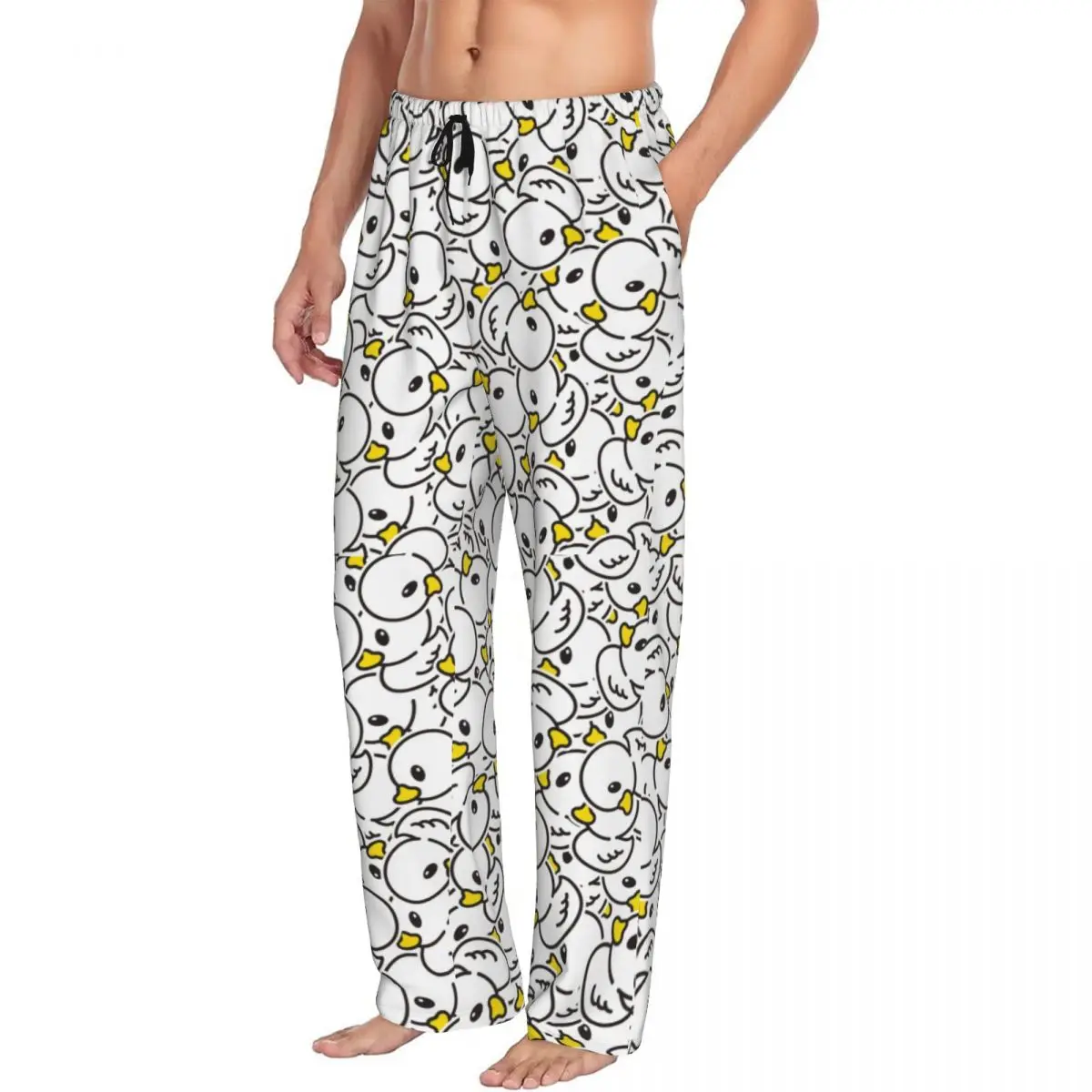 Custom Yellow Colorful Rubber Duck Pattern Pajama Pants for Men Sleepwear Lounge Sleep Bottoms Stretch with Pockets