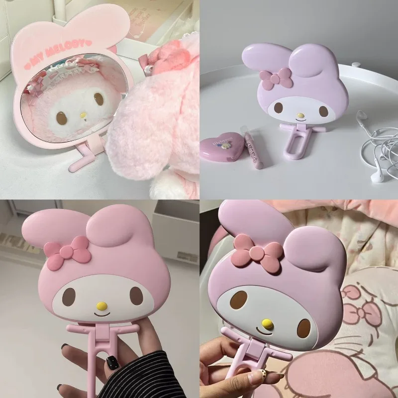 Cute My Melody Handheld Folding Mirror Genuinely Authorized Girls Exquisite Makeup Mirror Desktop Makeup Mirror Holiday Gift