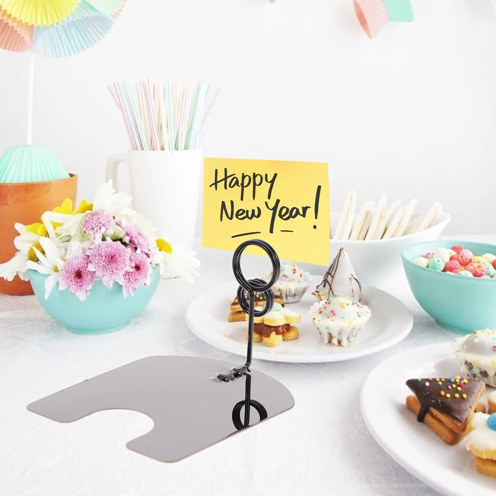 

5Pcs Price Tag Holders Metal Place Cards Food Label Holders for Party Buffet Table Setting Card Display Stands