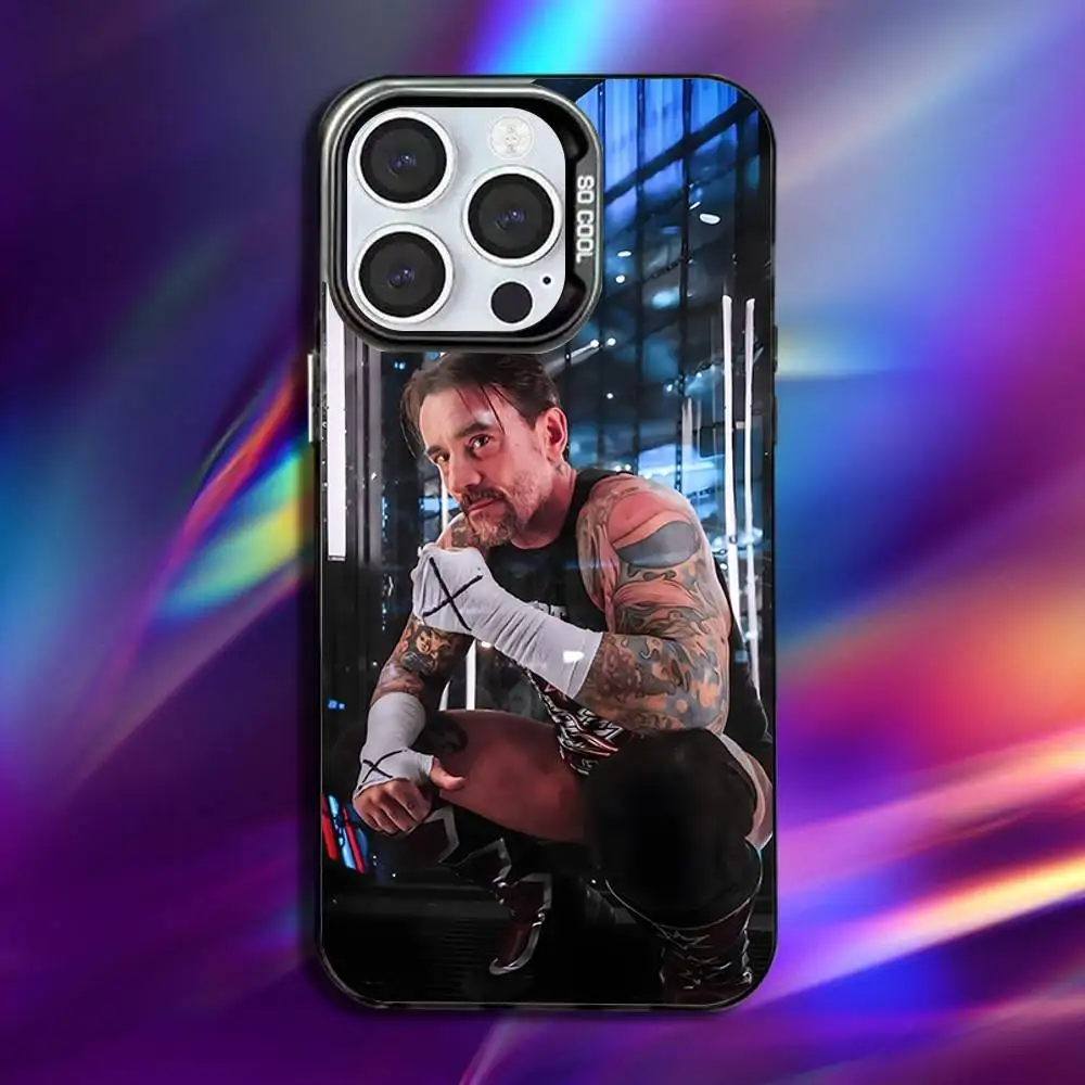 حافظة هاتف W-WWE CM P-Punk لهاتف iPhone 16,15,14,13,12,11,Pro,Max,Plus, Mini,XS,SE مضادة للسقوط باللون الأسود غير اللامع