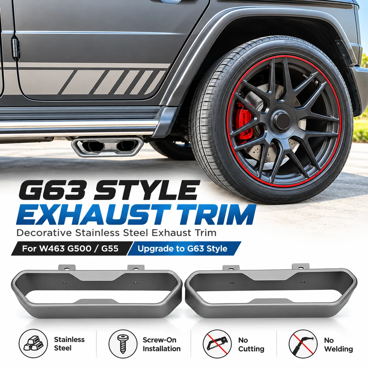 2pcs/Lot Car Exahaust Tip For Benz G Class G63 G500 G55 W463 Muffler Tip Exhaust System Nozzle Stainless Steel Tailpipe