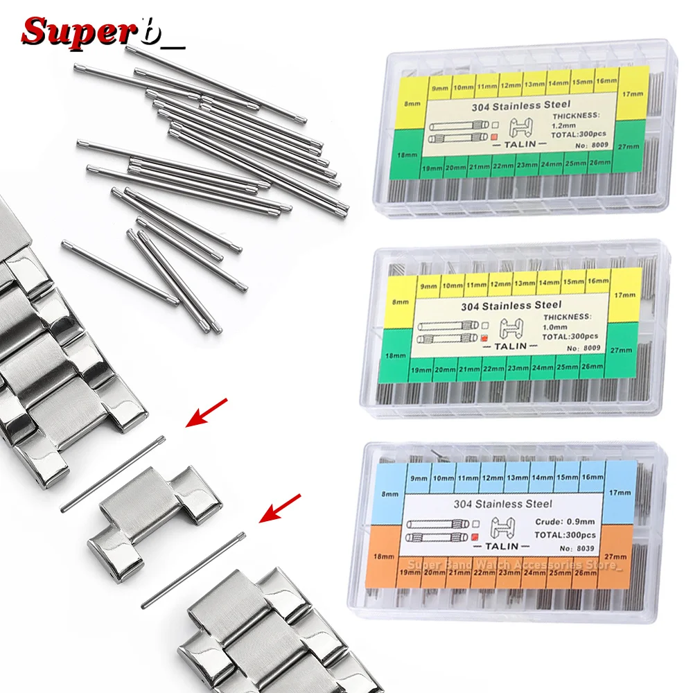 300 Stück/Box 0,9-1,2mm Edelstahl Uhrenarmband Verbindungsstifte Ersatzteile Uhrenreparatur Zubehör