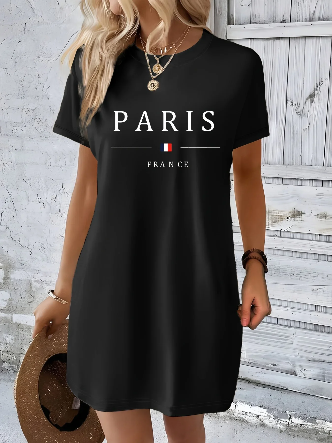 Robe t-shirt graphique Paris décontractée pour femmes, manches courtes, col rond, coupe ample, printemps et été