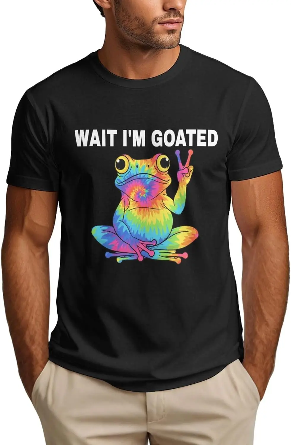 

Wait I'm Goated Shirt Funny Tie Dye Frog Mens T-Shirt