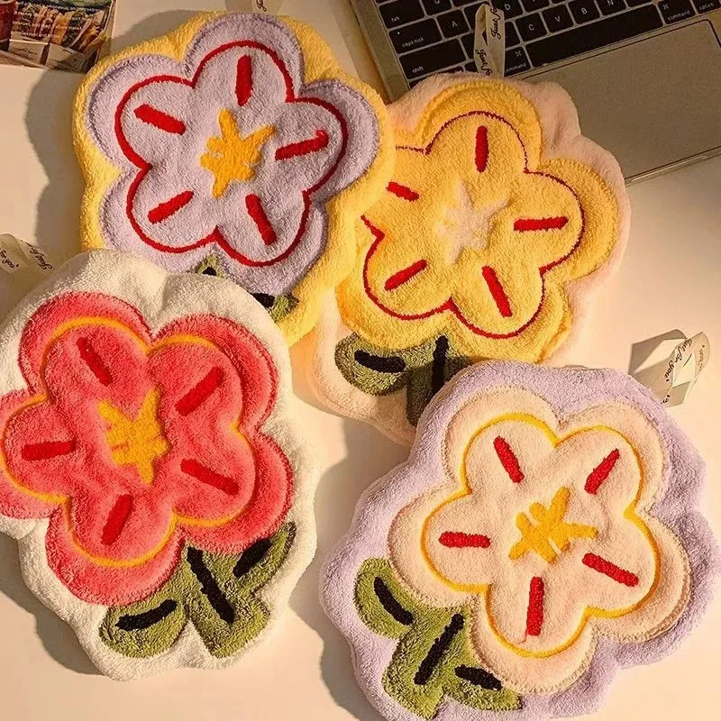 Rich Flower Hand Wipes Cute Cartoon Hanging Water Absorbent Thick Handkerchiefs for Home Kitchen Kitchen Use Hair Drying Hands