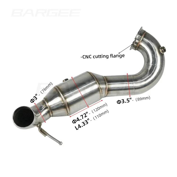 Bargee 300 Cell Catted Exhaust Downpipe For 2014-2018 A45AMG CLA45AMG GLA45AMG 2.0T Pipe Fittings Exhaust Downpipe