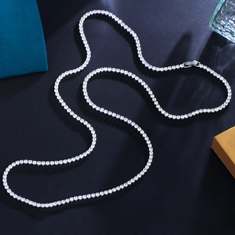 CWWZircons Funkelnde Mehrschichtige Runde Kubische Zirkonia Große Lange Tennis-Halskette für Damen Hochzeit Party Kostümschmuck CP129 – Detail 10
