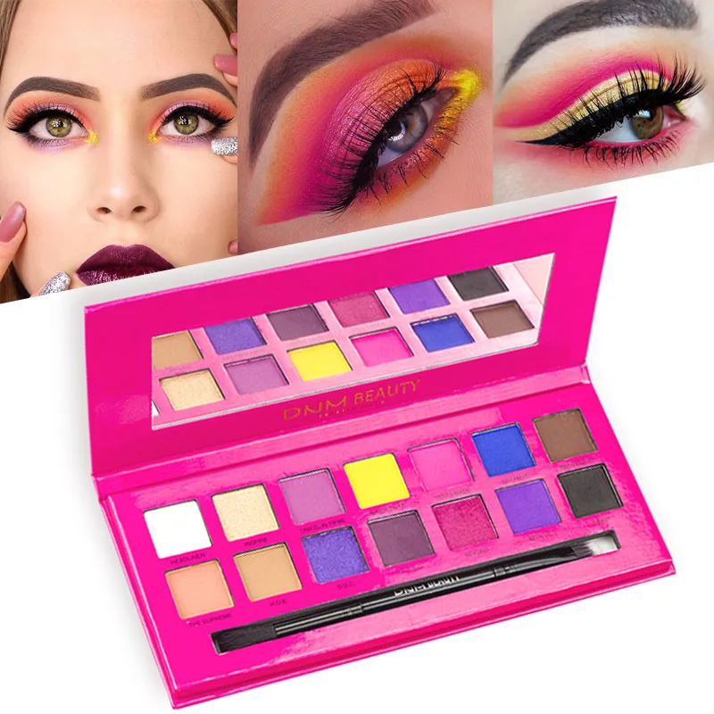 DNM-paleta de sombras de ojos de alto brillo, color perlado natural, no es fácil de quitar, con pincel de sombra de ojos con espejo de maquillaje