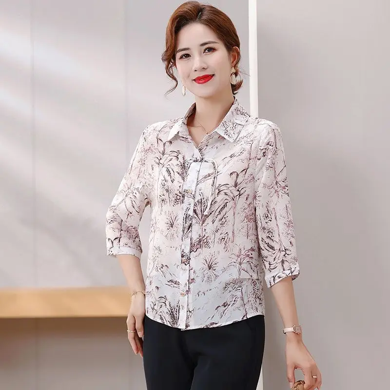 Nuova camicia cinese estiva alla moda nuovo stile stampato temperamento slim top a maniche lunghe