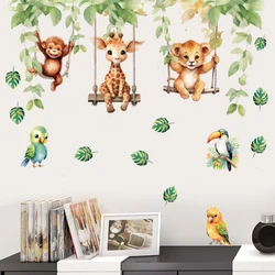 Cartoon Funny Animals Bird Swinging Wall Stickers Kids Room Decoration Diy Monkey Giraffe Lion Mural Art Pvc Posters Home Decals