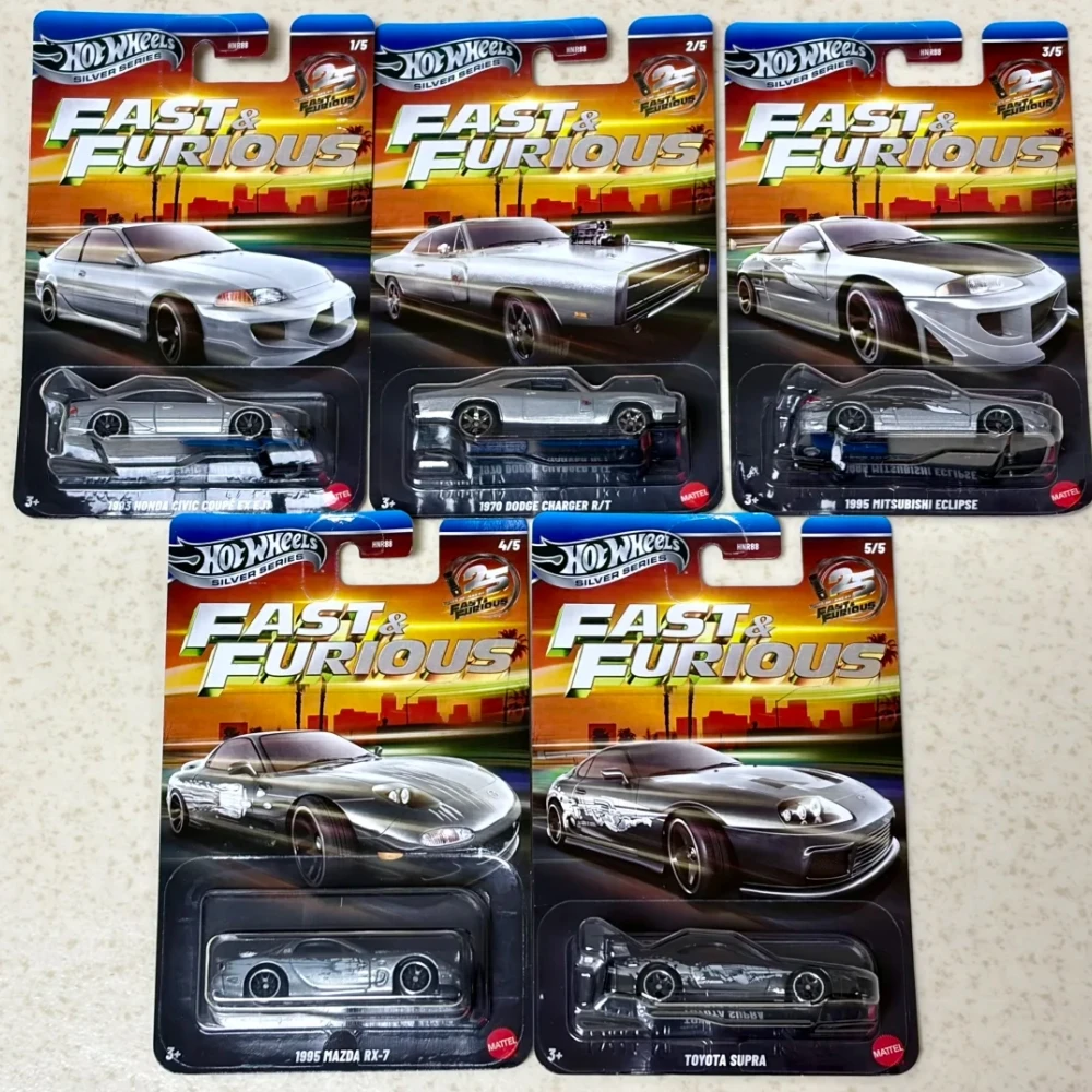 Hot Wheels Fast & Furious Silver Anniversary Toyota Supra / 1970 Dodge Charger 1/64 Diecast Car Model Collection Toy Gift 2026
