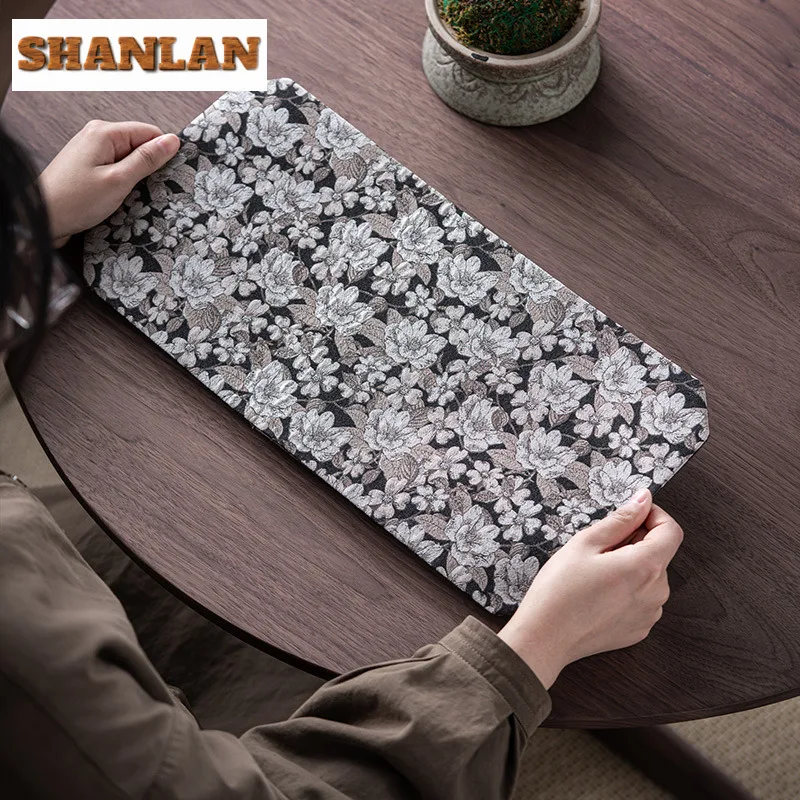 

Ткачество Вышивка Парча Цветущие Цветы Коврики Для Чайного Стола Традиционные Подставки Для Напитов Обеденный Скатерть Коврик Чайные Предметы Украшения