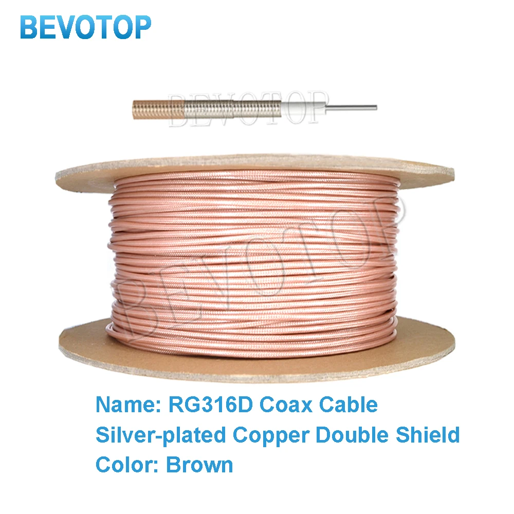 RG316D Coax Cable 1M~500M Silver-Plated Copper Double Shield 50 Ohm Low Loss for Crimp Connector High Quality Fast Shipping