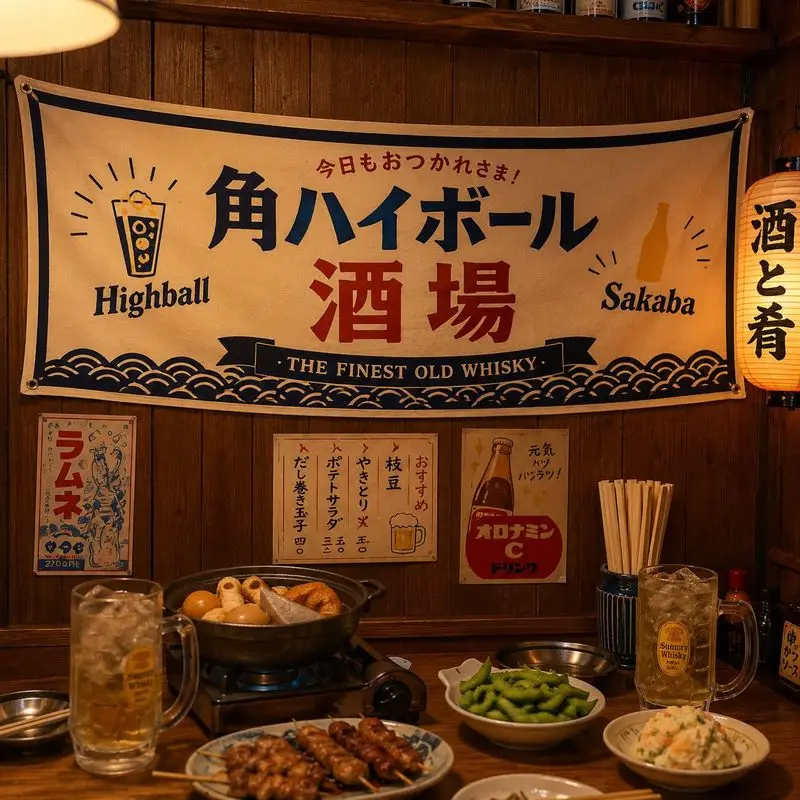 VIKAMA Izakaya Highball Hanging Banner Sake Sakaba Beer Print Japanese Wall Flag Decoration Bar Restaurant Home Decor Cloth