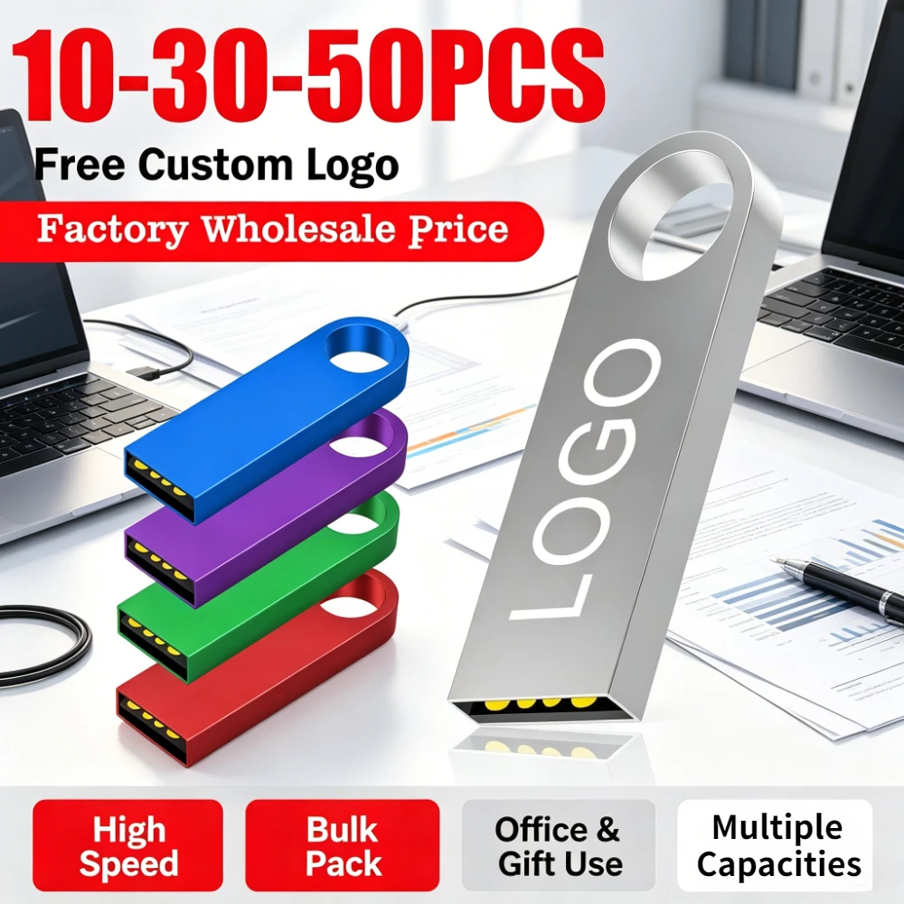 10/30/50Pcs Metal USB2.0 Pendrive 2GB 4GB 8GB 16GB Wholesale Pen Drive Mini Memory Stick Company Gift U-disk Free Custom Logo