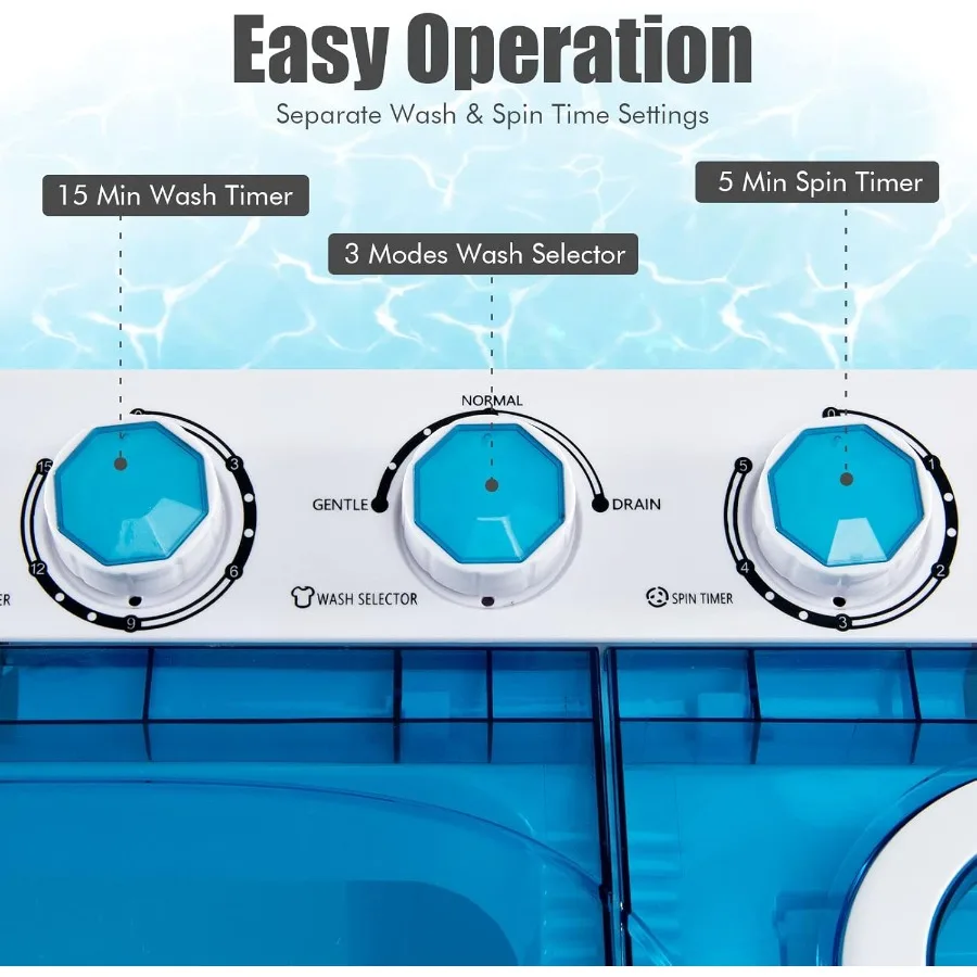 غسالة محمولة 2 في 1 حوض مزدوج مع سعة إجمالية 26 رطل تتميز بغسالة غسيل سعة 18 رطلًا ودوار 8 رطل #6
