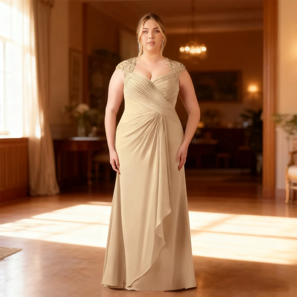 

Plus Size Gold Mother of Bride Dresses for Women 2025 Summer New Chiffon Strapless Wedding Party Dresses Simple Robe De Soirée