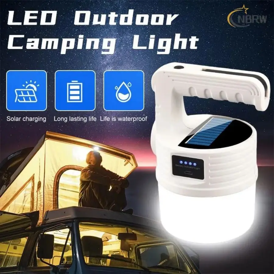 Lampe de camping solaire LED aste, longue durée de vie, injuste, extérieur, tente, ampoule de face, 5 modes d\'éclairage, 1100 lumens