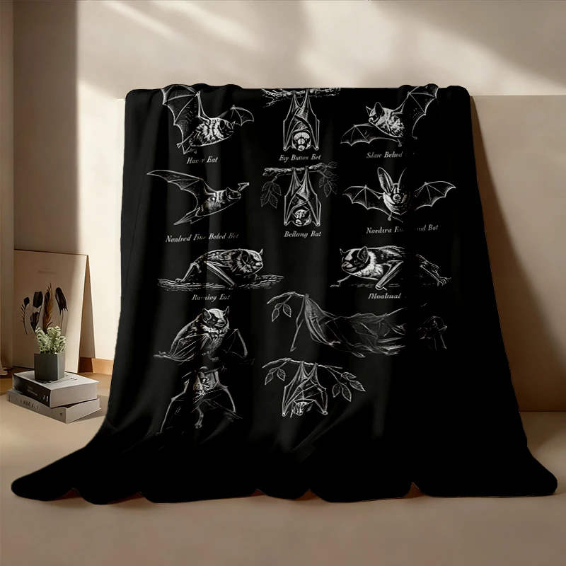 Vintage Bat Soft Blanket, Retro Science Illustration Goth Nature Lover Biology, Halloween 90s Teacher Gift