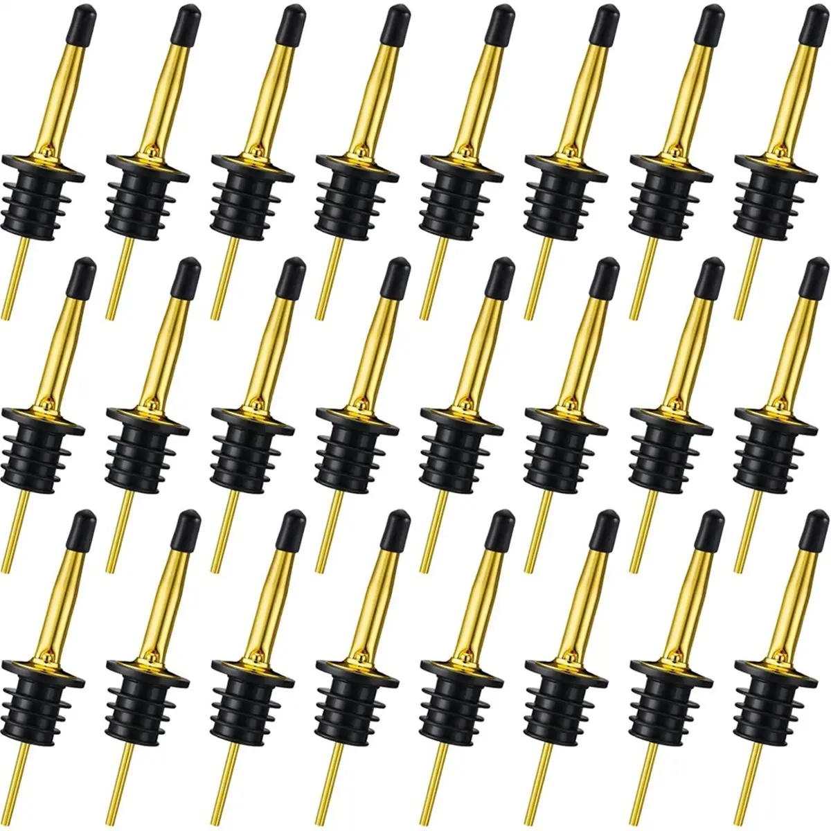 2026 Trend 24 Pcs Stainless Steel Bottle Pourers with Rubber Dust Caps Tapered Spouts Set Bar Supplies for Oil Beer Drink Water