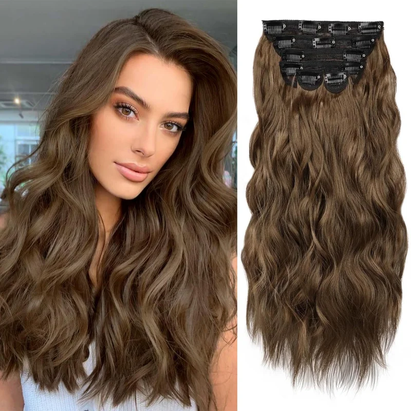 Extensiones rectas mágicas de 22" y 6 piezas: cabello instantáneo que alarga la corona para volumen de nivel de diosa