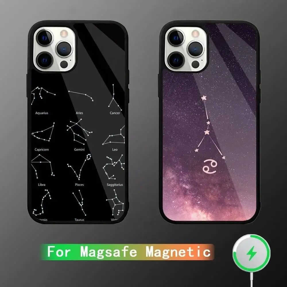 

Art Twelve Constellations Phone Case For iPhone 16,15,14,13,12,11,Pro,Max,Plus,Mini,SE New Magsafe Magnetic Wireless Charging