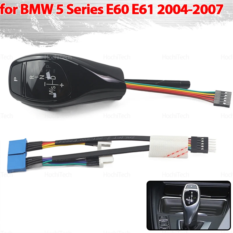 

LED Car Styling PU Leather Black Sliver for BMW 5 Series E60 E61 Pre-facelift 2004-2007 Electronic Automatic Gear Shift Handle