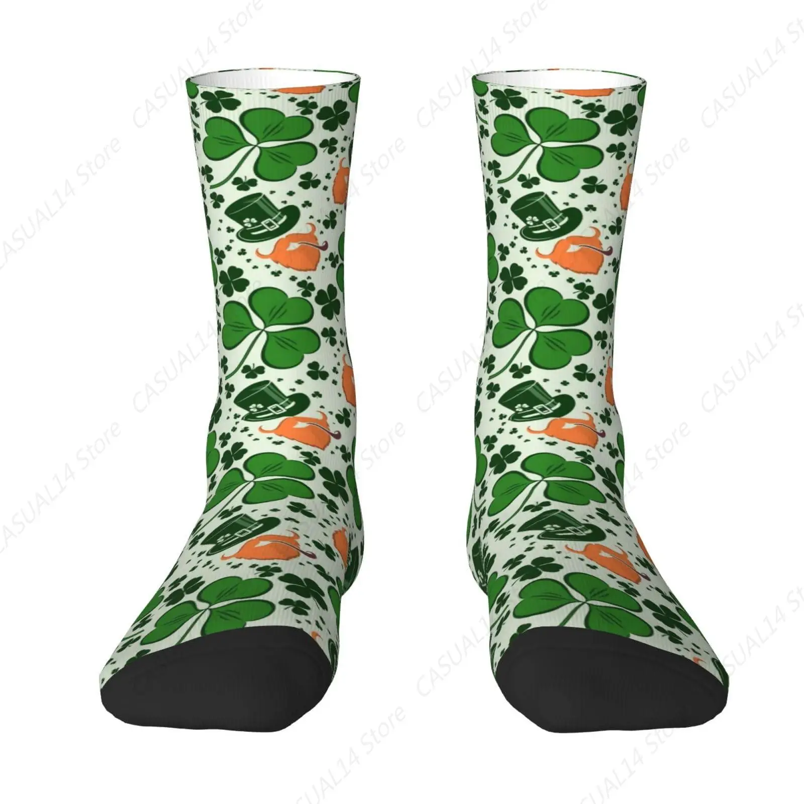 St. Patrick'S Day Green Shamrock Print Crew Socks Clover Socks Dress Socks Funny Stockings Socks Gifts Novelty Socks