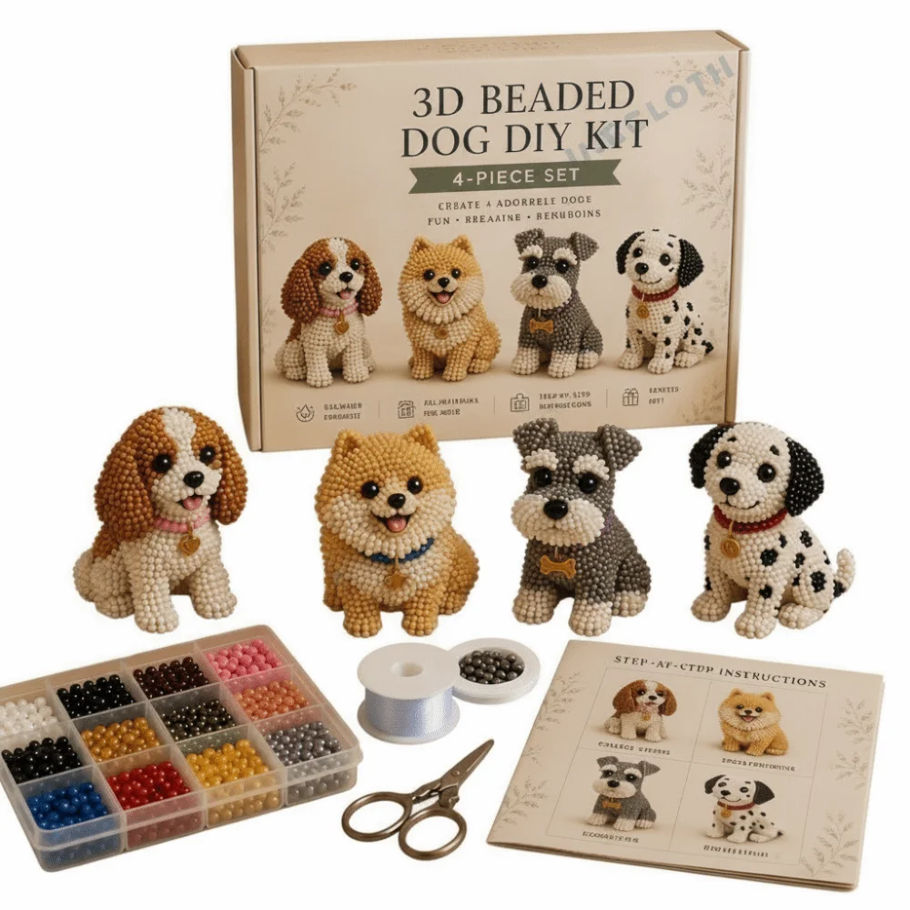 Handmade DIY Animal Bead Embroidery Kit Tiny Mini 3D Bead Pet Keychain Making Kit Educational Dog Animal Crafting Set Rainy Day