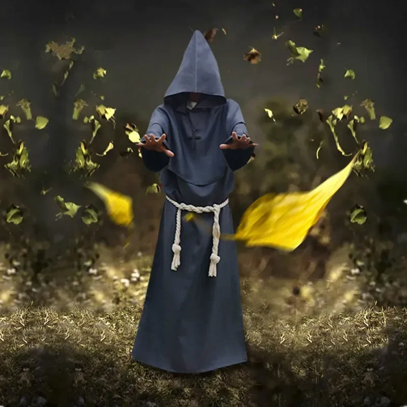 Halloween Costumes for Men Wizard  Cosplay Medieval Monk Friar Robe Priest Costume Ancient Clothing Christian Retro Fashion Suit