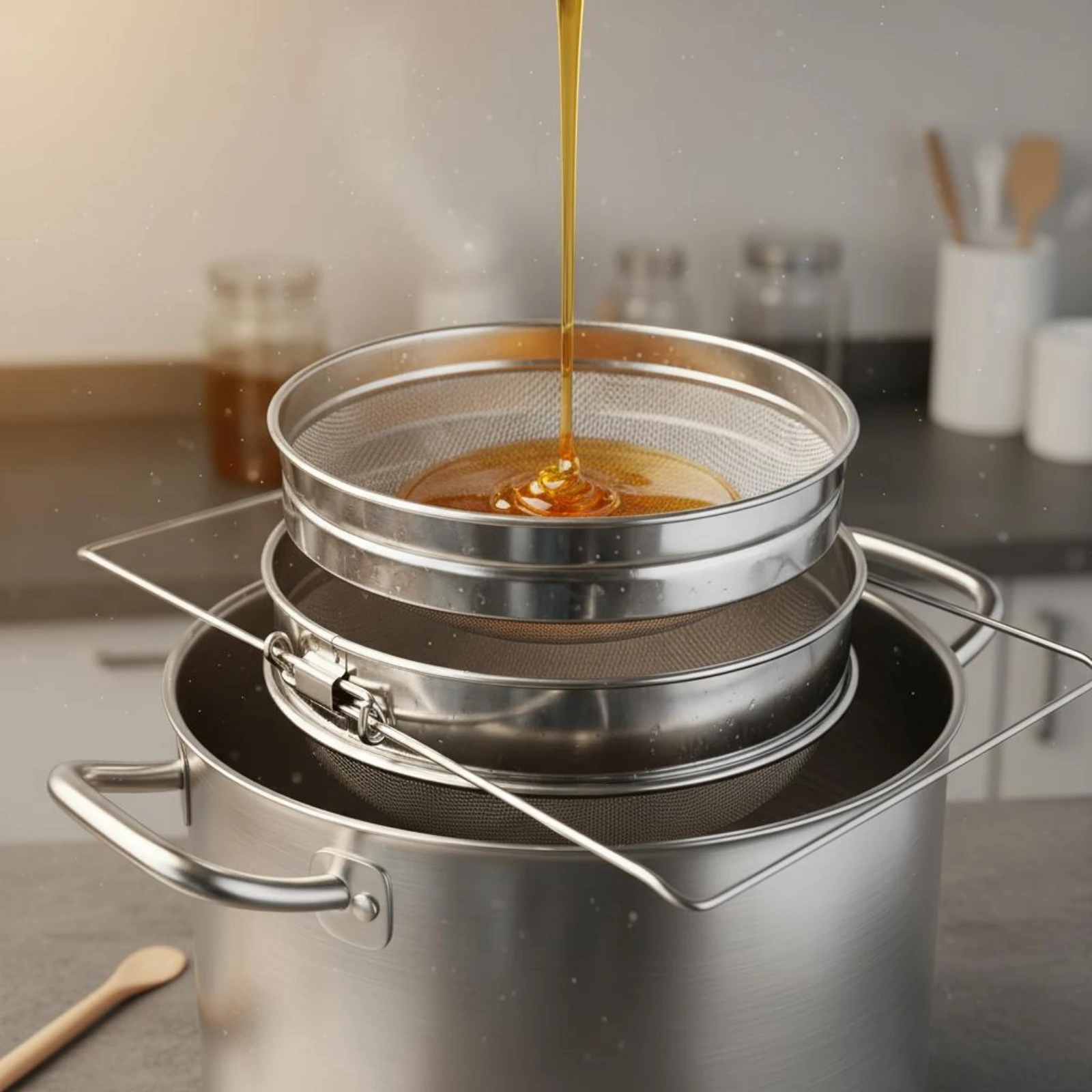 Extendable Extendable Support Honey Strainer Easy to Clean Double Tier Honey Strainer Double Mesh Beekeeping Strainer view 4