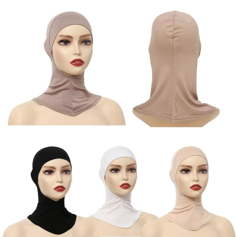 Bufanda Hijab de algodón musulmán con gorro para mujer, gorro de Color sólido, sombrero de fondo elástico, turbante islámico, diadema de Modal suave