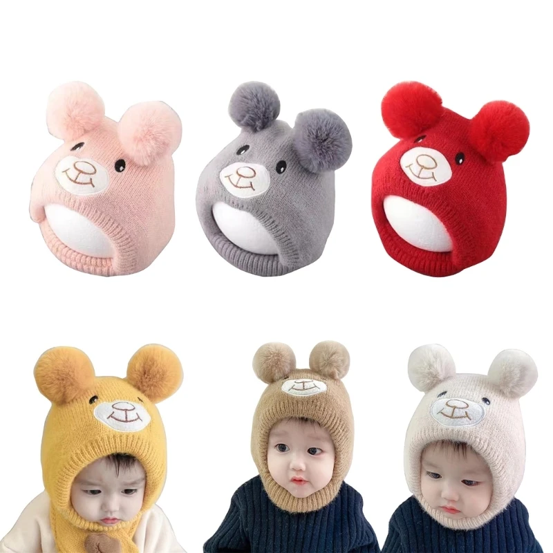 Soft Warm Winter Beanie Windproof Pullover Hat Cartoon Bear Design Bonnet P31B