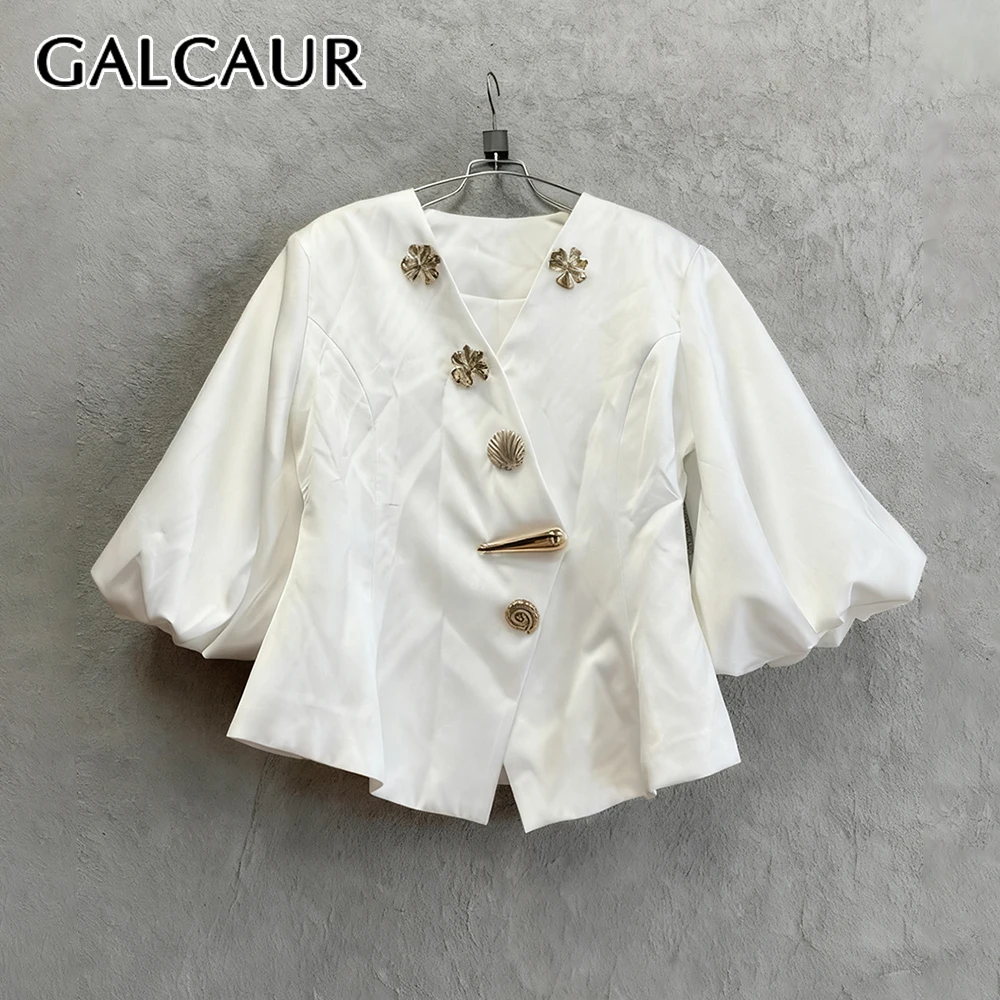 

GALCAUR Solid Spliced Buttons Basics T Shirt Female V Neck Long Sleeve Loose Casual Design Women's T Shirts Autumn Fashion New