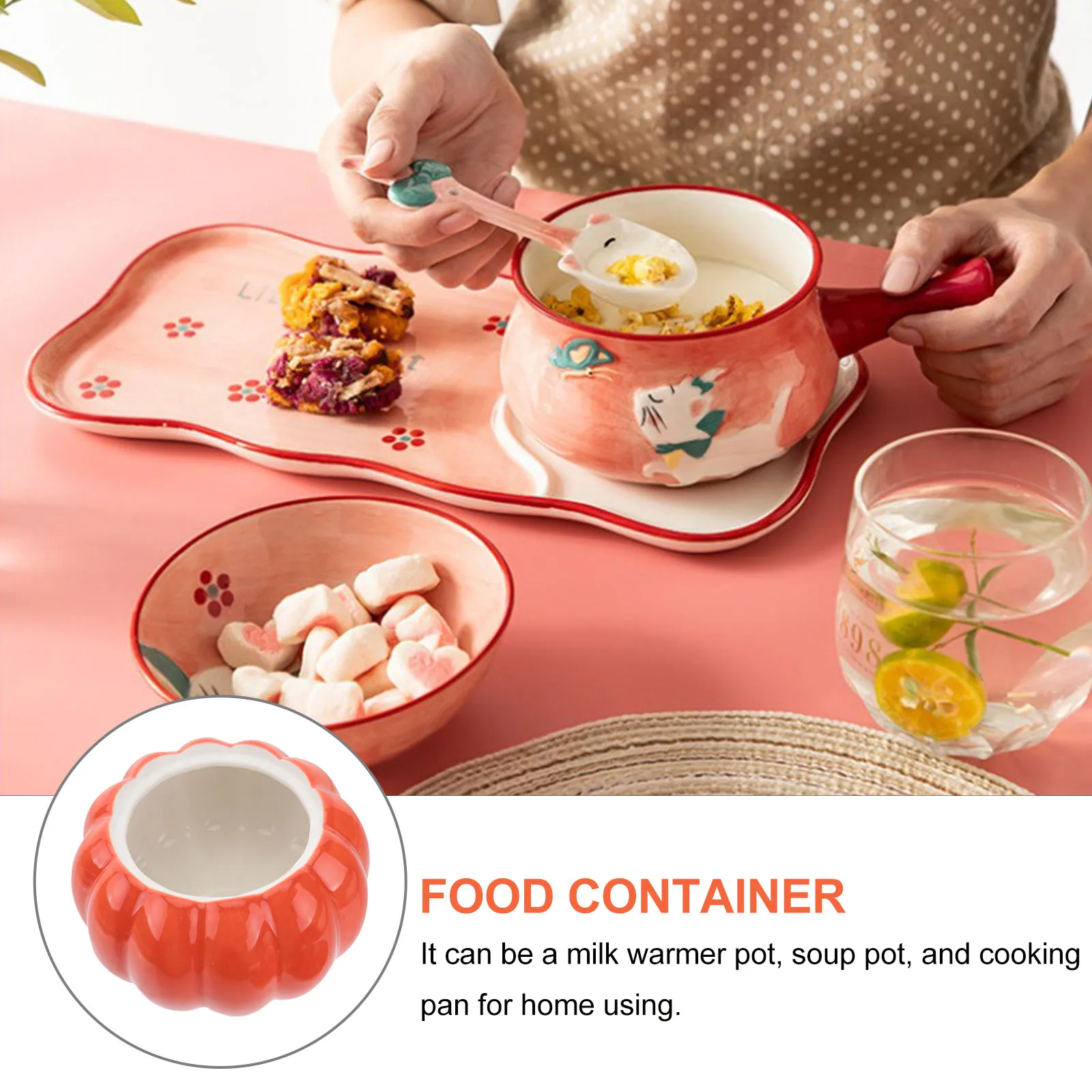 

1Set Ceramic Pumpkin Bowl with Lid Steamed Can for Rice Eggs Buns Soup Stew Food Storage Container Kitchen Gadgets Oven Safe